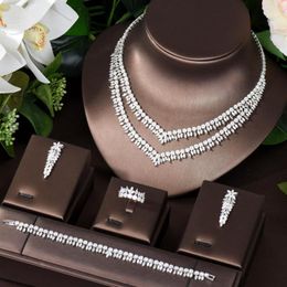 Necklace Earrings Set HIBRIDE Water Drop CZ Bridal Wedding 4PCS Pendant For Women Party Accessories Parure Bijoux Femme N-790