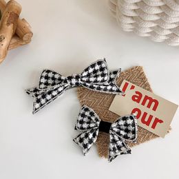 Hair Clips & Barrettes Diamond-set Plaid Bow Clip Headdress Side Fringe Fashion Cloth Art Versatile Accessories GirlHair