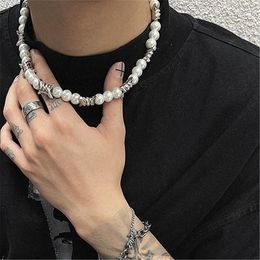 Chains Thorns Imitation Pearl Necklace Men And Women Tide Brand Ins Hip Hop Personality Rap