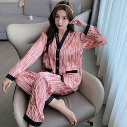 Women's Sleepwear Spring And Autumn Long-sleeved Pajamas Ice Silk Plus Fat Large Size Ladies Sweet Home Clothes Suit Two Piece Set