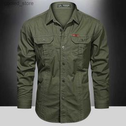 Men's Casual Shirts 2023 Cargo Shirt Men Long Sleeve Casual Cotton Shirts High Quality Camisa Militar Overshirt Brand Clothing Black Blouses 5XL Q231106