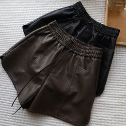 Women's Shorts Autumn Winter PU Fashion Elastic High Waist Pants Double Pocket Korean Versatile Leather Casual Short
