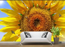 Wallpapers 3d Wallpaper For Room Golden Sunflower Sunshine And Blue Backdrop Wall Living Style