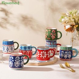 Mugs Hand-painted Flowers Ceramic Mug Pastoral Drinkware Large-capacity Water Cup Coffee Tea Office Home Belly Big