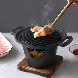 BBQ Grills BBQ Grill Japanese Alcohol Stove Home Smokeless Barbecue Grill Non-stick Roasting Meat Tools for Outdoor Camping BBQ 230404