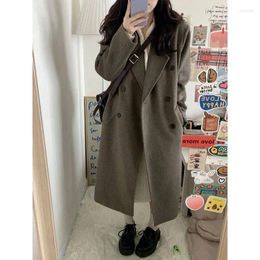 Women's Trench Coats Woolen Black Coat Women For 2023 Autumn Korean Thickened Long Double Breasted Winter Clothes