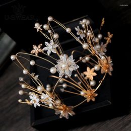 Hair Clips Luxury Handmade Bridal Headdress Golden Ring Crown Wedding Jewellery Tocado Novia Prom Party Tiara
