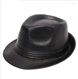Berets Men's Classic Fedora Hat Winter Short Brim Mens Hats Fedoras Faux Leather Cowboy Unisex Trilby Vintage Style M106