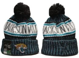 Men Knitted Cuffed Pom Jacksonville Beanies JAX Bobble Hats Sport Knit Hat Striped Sideline Wool Warm BasEball Beanies Cap For Women A2