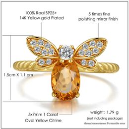 925 Sterling Silver Colored Gems Jewelry Japanese Natural Citrine Gold Plating Ring Factory Top Quality