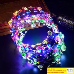 LED Luminous Wreath Glow Flower Crown Headband For Bride Wedding Party Night Market Glow Garland Crown Kid Toy Head Decoration