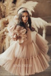 Girl Dresses Elegant Champagne Tulle Pography Dress Mom And Daughter Matching Flower Girls Wedding Gown For Poshoot#18396