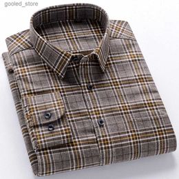 Men's Casual Shirts Men's Pure Cotton Flannel Regular-fit Long Sleeve Brushed Shirt Single Pocket Comfortable Casual Plaid Checkered Thick Shirts Q231106