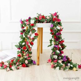 Christmas Decorations 2.2 Metres Rose Artificial Flowers Christmas Garland for Wedding Home Room Decoration Spring Autumn Garden Plant R231106