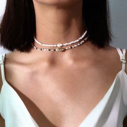 Muschel-Halsketten-Sets für Frauen, Mädchen, Boho-Stil, handgefertigte Perlen, mehrschichtige Kettenhalsketten