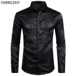 Men's Casual Shirts Men's Floral Black Dress Shirts 2023 Stylish New Long Sleeve Steampunk Shirt Men Party Club Bar Social Shirt Male Chemise Homme Q231106