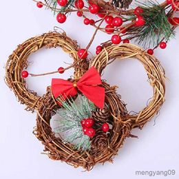 Christmas Decorations Round Natural Ring Christmas Garland Hanging Ornament Floral Wreath Wedding Decoration Home Decor R231106