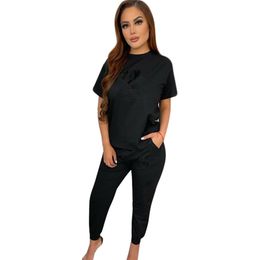 2024 Designer Jogger suits Women tracksuits Summer Outfits 2X Short Sleeve T-shirt and pants Two Piece Sets Casual Print Sweatsuits Sportswear Wholesale 8856-V
