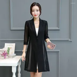 Women's Suits 2023 Spring Summer Suit Women Coat Fashion Three Quarter Sleeve Mid Long Shawl Blazer Jacket Casual Ladies Blazers Tops