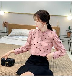 Women's Blouses A Large Number Of 2023 Autumn Models In Stock - Long-sleeved Wave Dot Lotus Leaf Collar Temperament Shirt Chiffon Small Sh