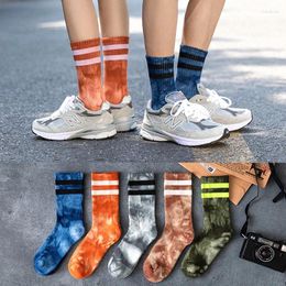 Women Socks Cotton Men's Autumn And Winter Striped Tie-dye High-tube Women's Flat Rose In The Street