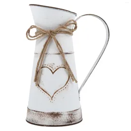 Vases French Country Decor Kettle Metal Flower Pot Iron Arrangement Bucket White Vase