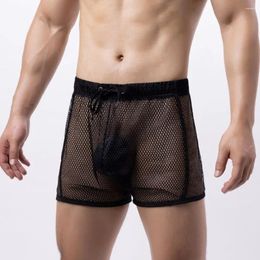 Underpants Men Mesh Boxer Shorts Underwear Sexy Breathable Flat Corner Pants Hollow Out Transparent Large And
