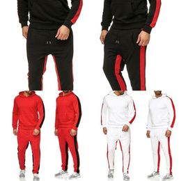 Autumn Winter Patchwork Pocket Sweater Top Men's Pants Sets Sports Suit Tracksuit Black Bruce Lee Yellow Cosplay Two piece se226M