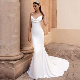 Sexy Cowl Neck Mermaid Wedding Dress 2024 Simple Spaghetti Strap Backless Stain Bridal Gown Vestidos De Noiva Mariage