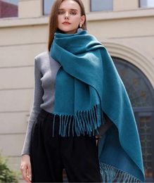 Scarves Fashionable Double-Sided Solid Colour Scarf For Women In Winter Faux Cashmere Tassels Warmth Plaid Large Shawl