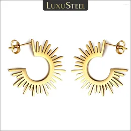 Hoop Earrings LUXUSTEEL Geometric Half Circle Spiked For Women Girls Stainless Steel Sun Flower Irregular Fan Shaped Trendy Jewelry