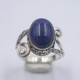 Cluster Rings Pure S925 Silver &Lapis Lazuli Ring Retro Pattern 16mmW Flower Shiny For Women US 5-9 Elegant Fine