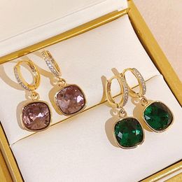 Fashion Shiny Green Rhinestone Dangle Earrings Simple Square Ladies Earrings Daily Geometric Earring Jewellery