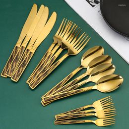 Dinnerware Sets Jaswehome Gold Set 4/5/20pcs 410Stainless Steel Shiny Steak Knife Dinner Fork Spoon Tableware Utensils