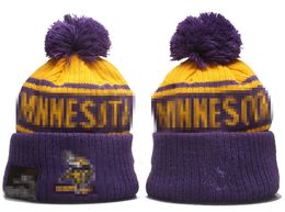 Men Knitted Cuffed Pom Minnesota Beanies MIN Bobble Hats Sport Knit Hat Striped Sideline Wool Warm BasEball Beanies Cap For Women A10