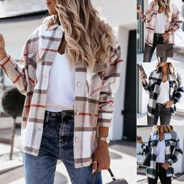 Women's Blouses Shirts For Women Plaid Long Sleeve Button Up Shirt Collared Tops And Blouse Autumn Spring Fashion Loose Casual Black White