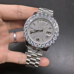 Men's Wristwatch Diamond CZ Watch Silver Diamond Dial Popular Hip-Hop Rap Style Watch Automatic Mechanical Sports Watches