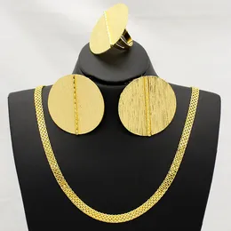 Necklace Earrings Set Dubai Gold Plated Round Circle Rings For Women Daily Wear Anniversary Jewellry Gifts