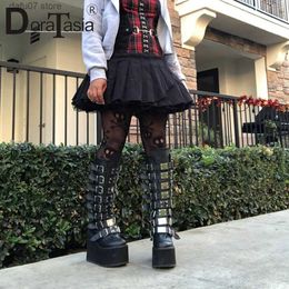 Boots Brand Design Female Gothic Cosplay Wedges High Heels Women Boots Fashion Metal Buckle Platform Knee High Boots Punk Shoes Woman T231106