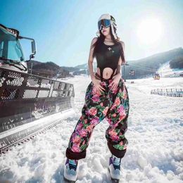 Other Sporting Goods 2023 Latest Big Flower Ski Suit Women's Single Board Double Board Windproof Waterproof and Warm Professional Ski Suit Set for HKD231106