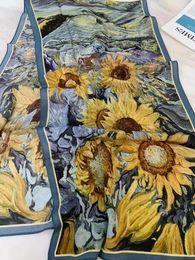 Scarves Sunflower Pure Silk Ladies' Scarf Shawl Dufanda Fall Winter Long Female Summer Beach Blue Yellow 150 35cm