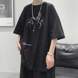 QNPQYX New Harajuku Summer Oversized T-shirt Men Tshirt Women Lightning Print Short-sleeved T Shirt Vintage Dark Tee Korean Loose Casual