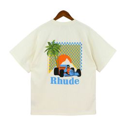 Designer Mens Women t Shirts Rhude Summer Street Fashion Leisure Loose High Quality Cottons Print Beach s Trend Couple Tops Clothing Size