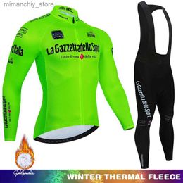 Cycling Jersey Sets Tour Of Italy Winter Thermal Fece Set Cycling Clothes Men's Jersey Suit Sport Riding Bike MTB Clothing 19D Bib Pants Warm Sets Q231107