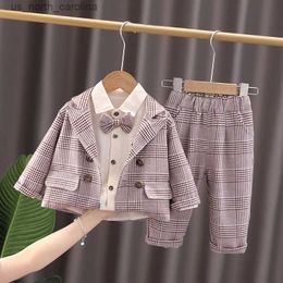 Clothing Sets New Spring Children Kids bow suits Formal Cotton Gentleman Casual Boys suit T-Shirt Pants 3pcs/sets Infant Suit Party Clothes R231106