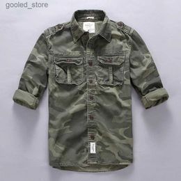 Men's Casual Shirts Casual Camouflage Men Shirts Military Cargo Cotton Linen Shirts Male Long Sleeve Pockets Safari Army Outdoor Tops Q231106