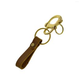 Keychains Solid Brass Nautical Sweden Snap Carabiner Shackle Hook Full Grain Cow Leather Strap Keychain Key Rings FOB