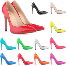 Dress Shoes Spring Women Patent Leather Fashion Wedding Orange Blue Red High Heels Stiletto Pumps Pointed Toe Ladies Office Shoe