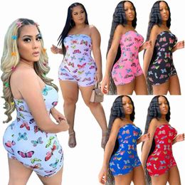 2023 Designer Woman Jumpsuit plus size Bra Printed Butterfly One-line Collar Tight Sexy Shorts S-3XL DHL