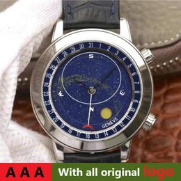 Wristwatches Top Quality Men's Watches With Sun Moon And Stars 6102P-001 Starry Sky Size 44mm Leather Strap Goog